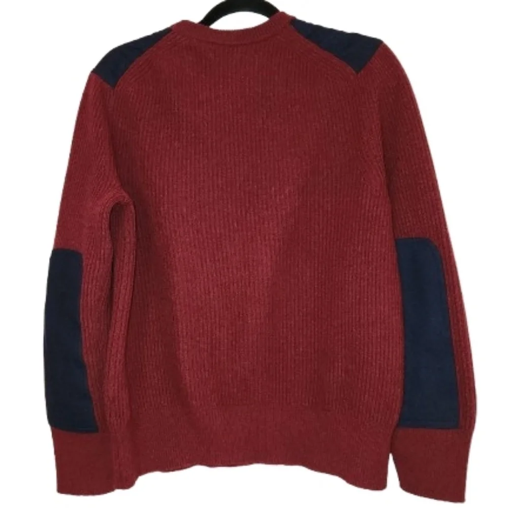 Banana Republic Burgundy Crew Neck Sweater Size M Wool Italian Yarn Elbow Patch